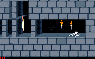 Screenshot - Prince is climbing up near a skeleton